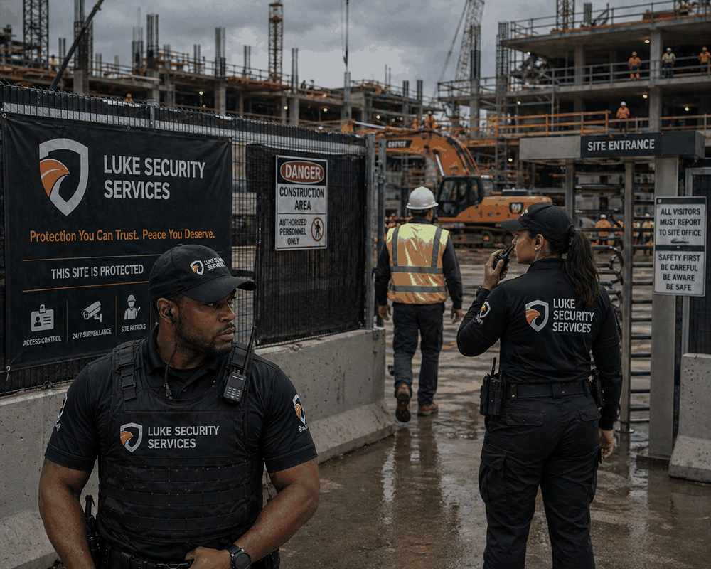 Construction site security officer at a protected site